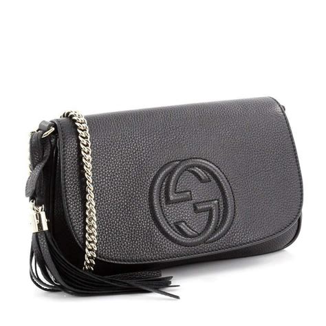 gucci soho leather flap shoulder bag black gold tassel new|cheapest gucci soho bag.